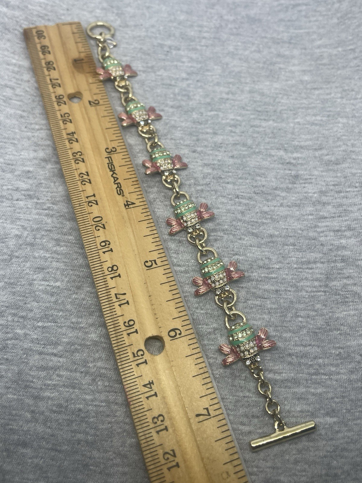 Napier Signed GoldTone Beetle Bee Bug Enamel Rhinestones 7.4” Bracelet