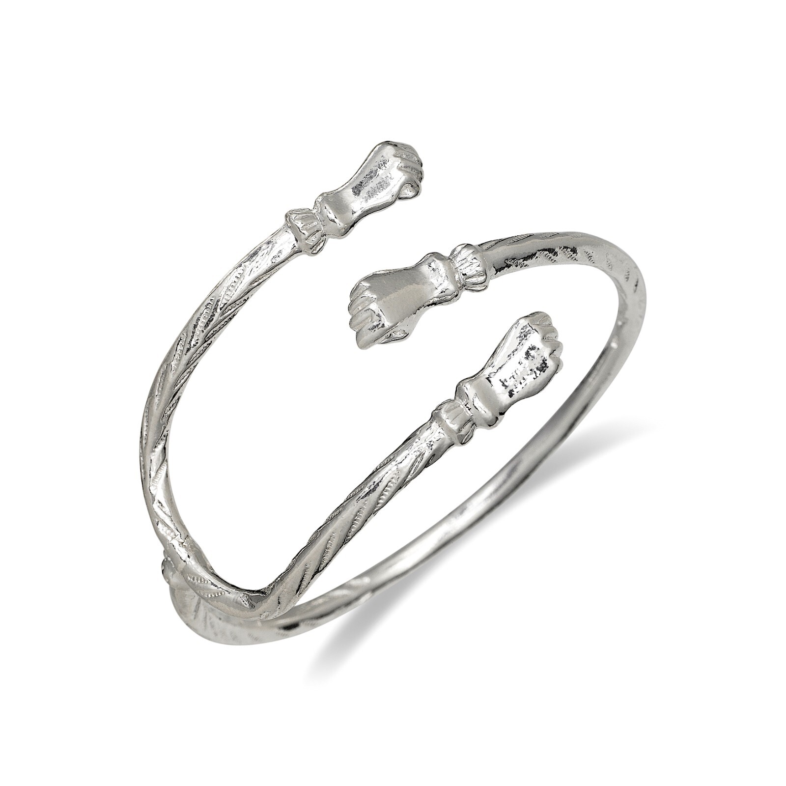 Tri Tip 925 Solid Sterling Silver West Indian Bangle with Fists Ends, 1 piece