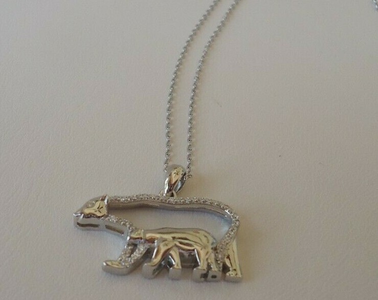 MAMA BEAR W/ BABY BEAR NECKLACE PENDANT W/LAB ACCENTS/ 925 STERLING SILVER/18”