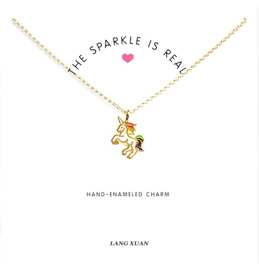 1 pcs wholesale Unicorn Charm Chain Gold Necklace Party Favors teens rainbow