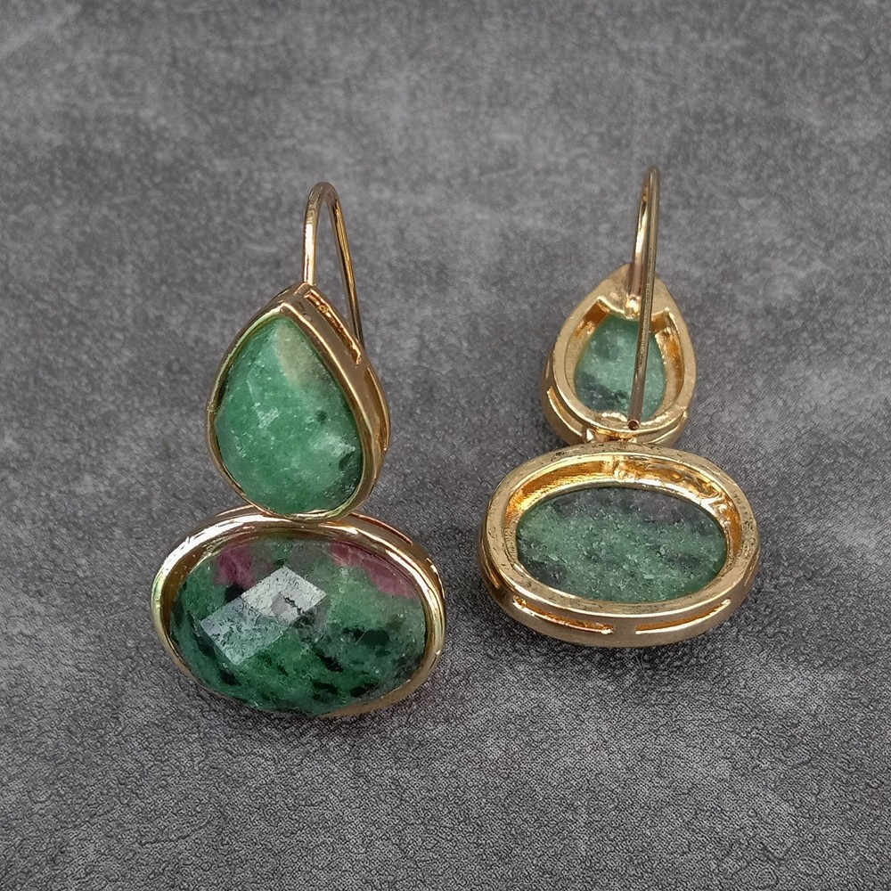 Natural Ruby Zoisite Anyolite Bezel Set Hook Earrings Fashion Supplies