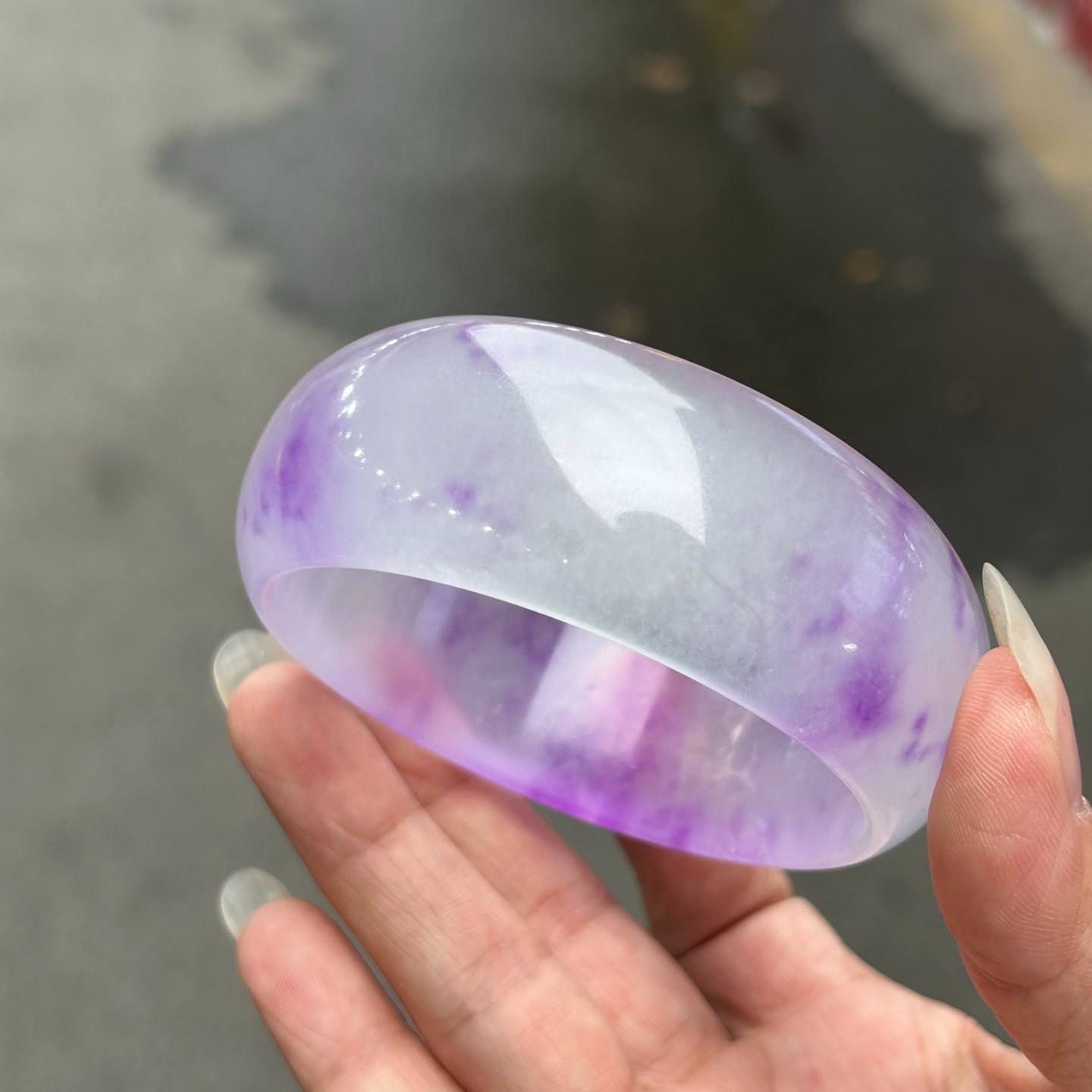 Real Natural Ice Burmese Jade jadeite tyre purple bracelet bangle 63mm