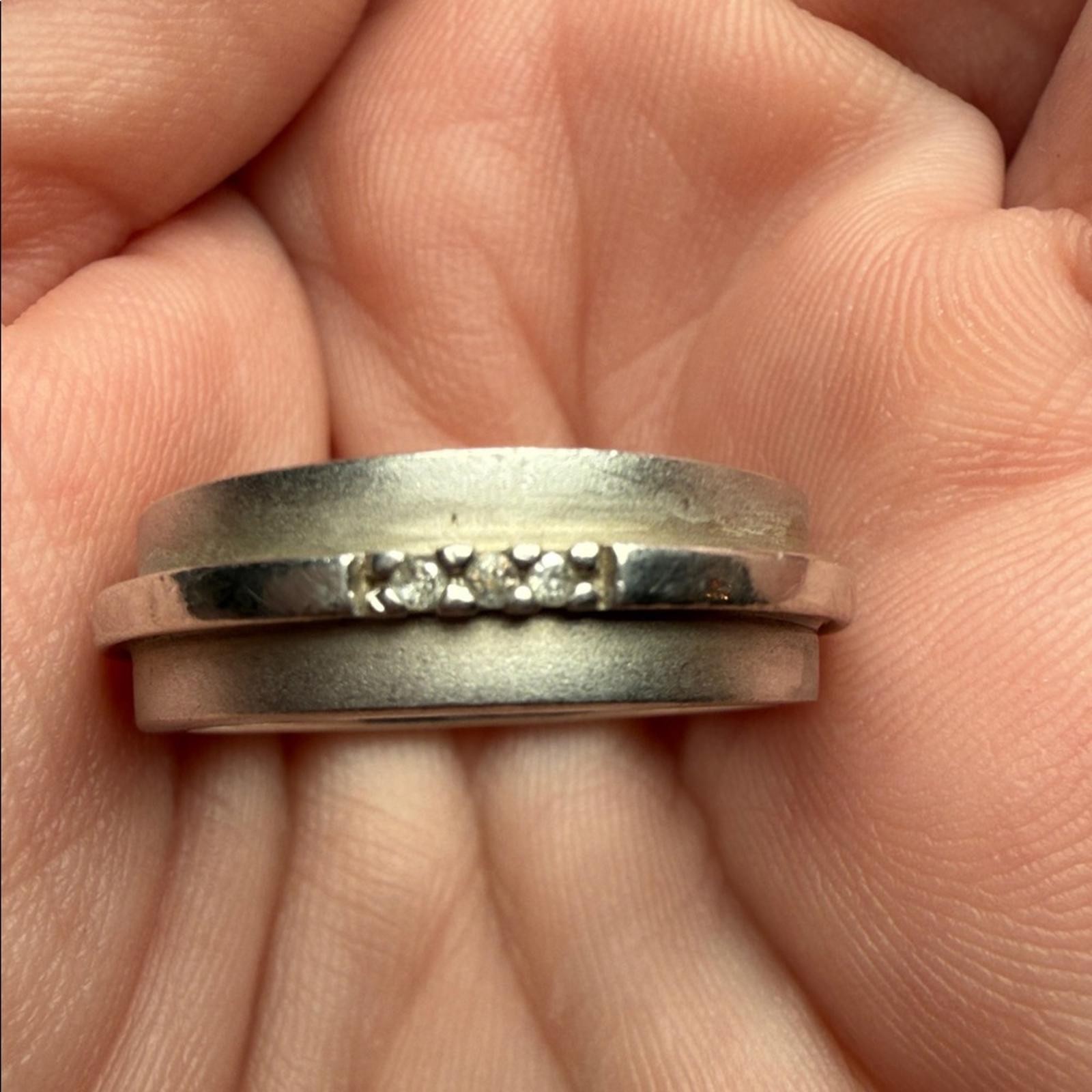 Sterling Silver Band with Diamond Accents