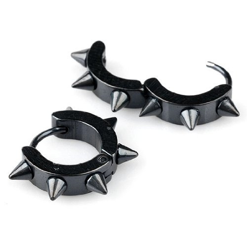 2PCS Men Women Stainless Steel Hoop Spike Circle Huggie Studs Earrings Punk Cool