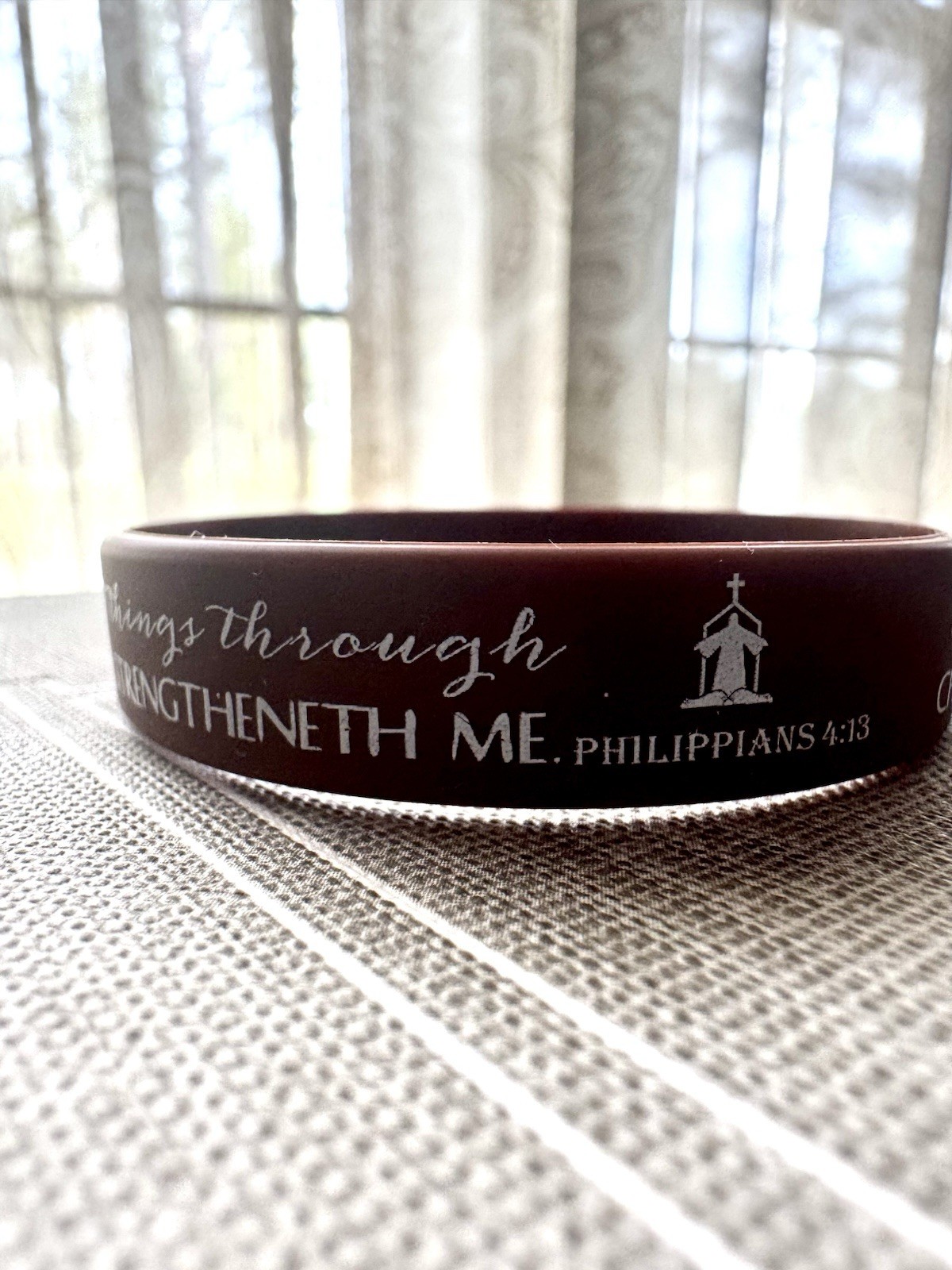 Light Brown Silicone Engraved Bible Verse Bracelet Philippians 4:13
