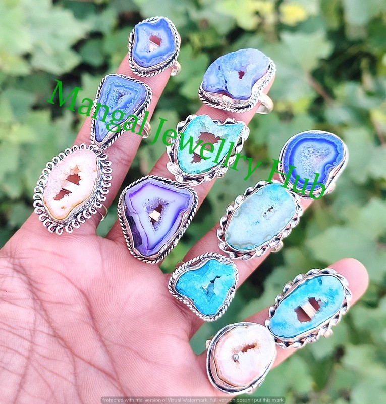 Multi Window Soler Druzy Gemstone Rings 925 Sterling Silver Plated Jewellery Lot
