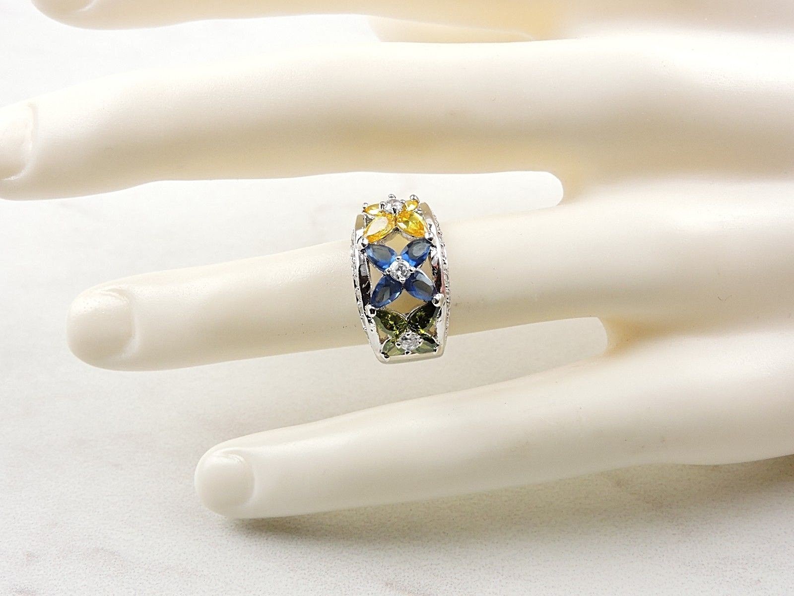 Sterling Silver 3.45 cttw Yellow, Blue And Green Pear Cut Cubic Zirconia Ring