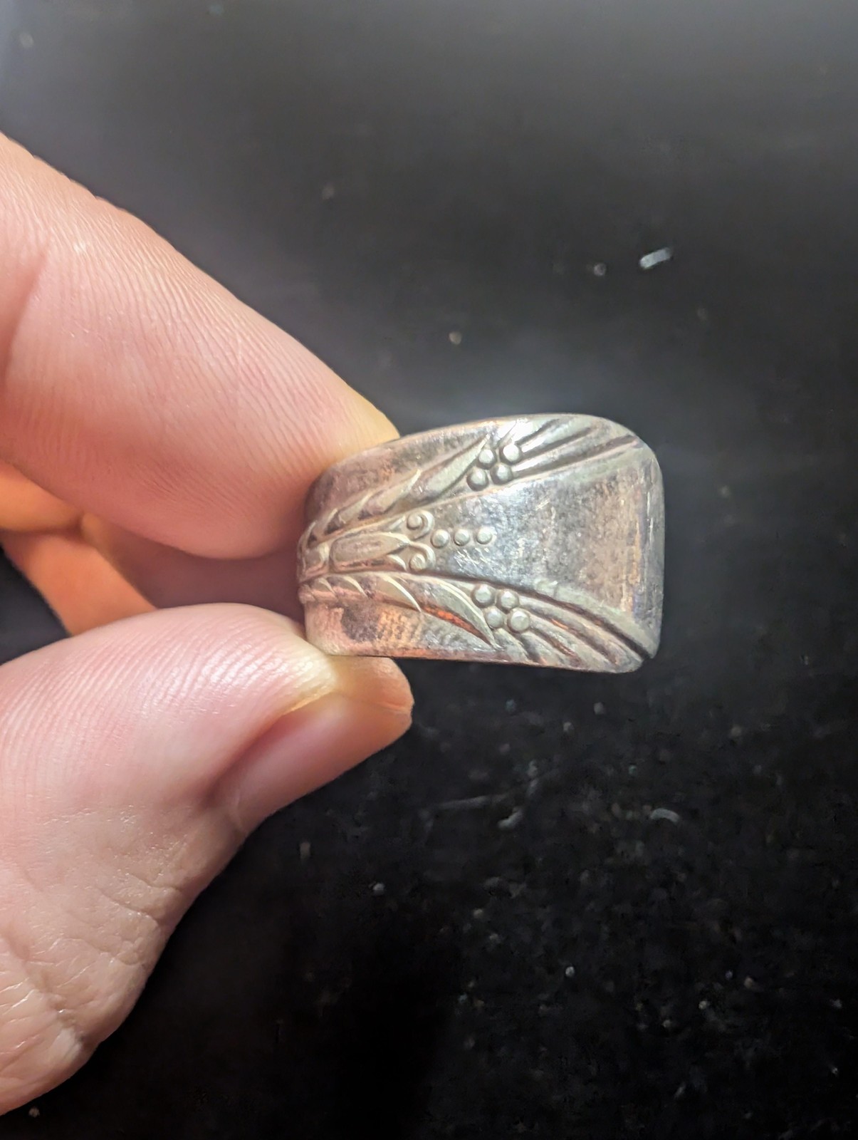 Silver Tone Wrap Band Ring Size 9 Floral Spoon Style Artisan Boho Jewelry