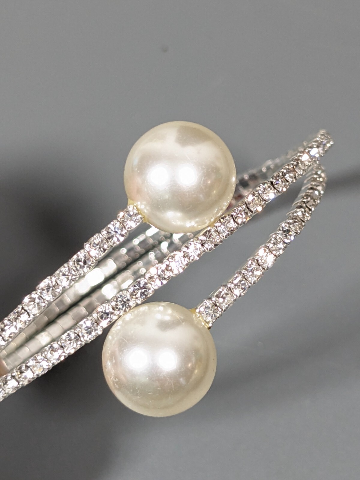Coastal Bridal Rhinestone Tennis Wrap Bracelet Faux Pearl 7 inch