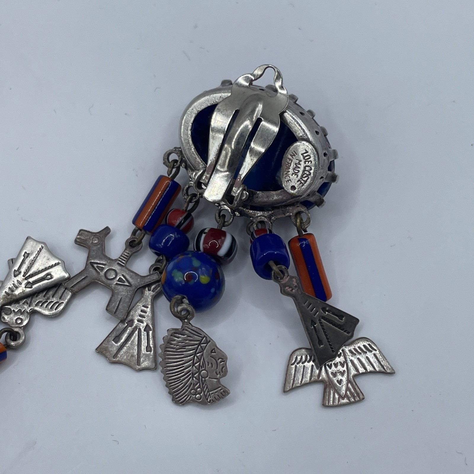 RARE Vintage Zoe Coste Indian Lapis Clip Earrings 1980’s Made In France Designer