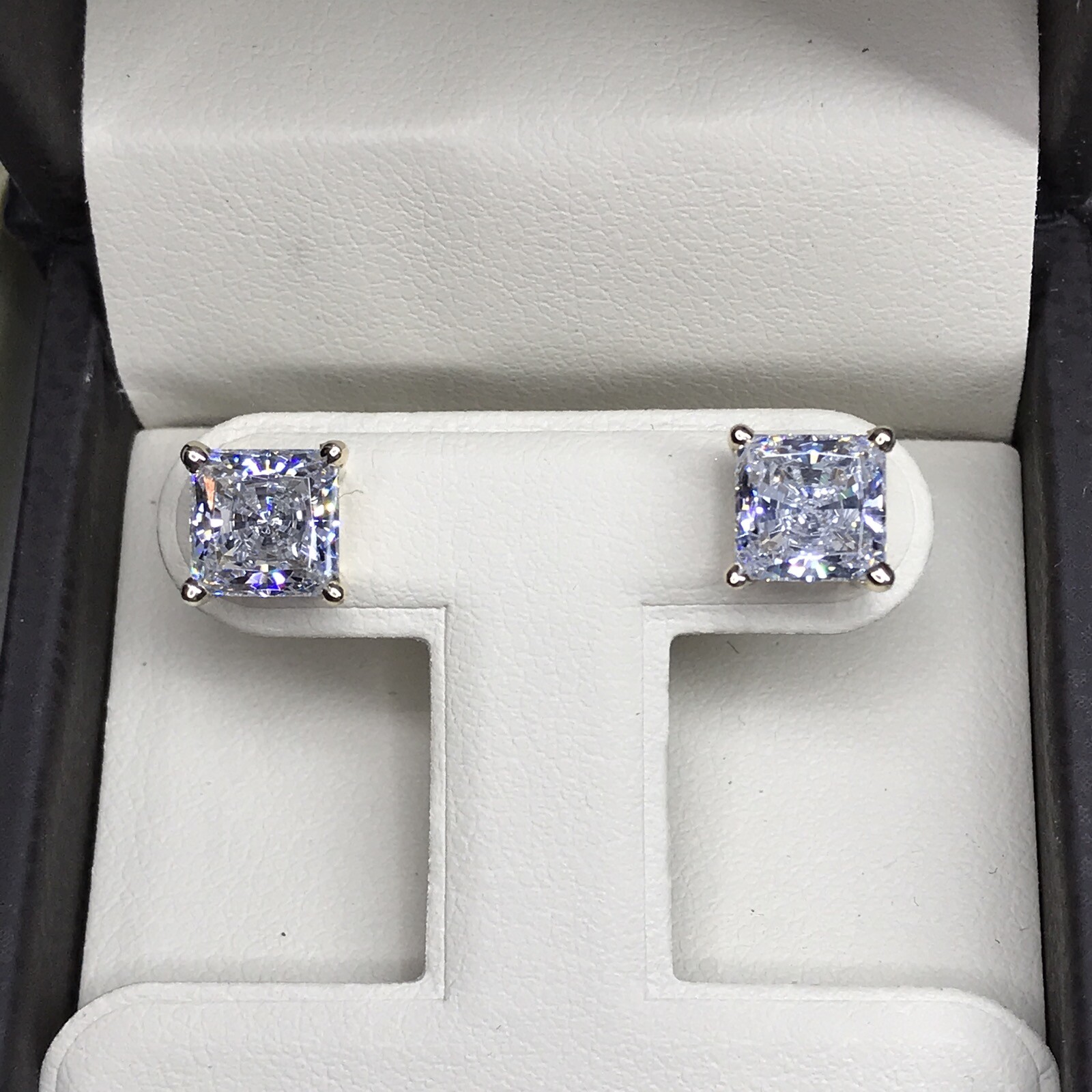 3Ct Princess Studs Diamond Earrings Fancy White Man Made 14k Solid Gold