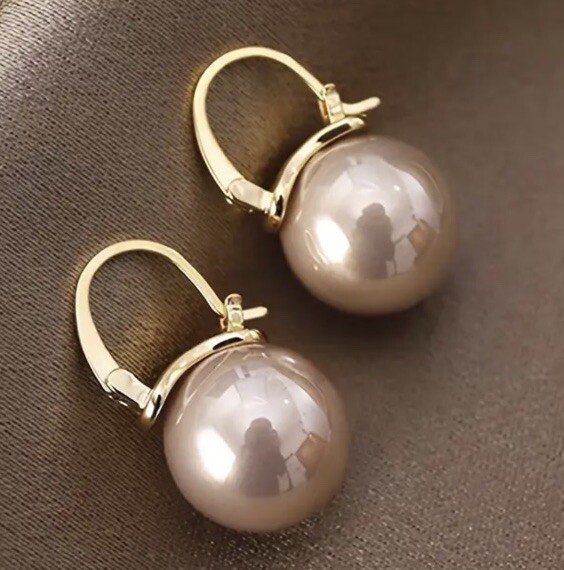 Classic Gold Plated Champagne Pearl Earrings
