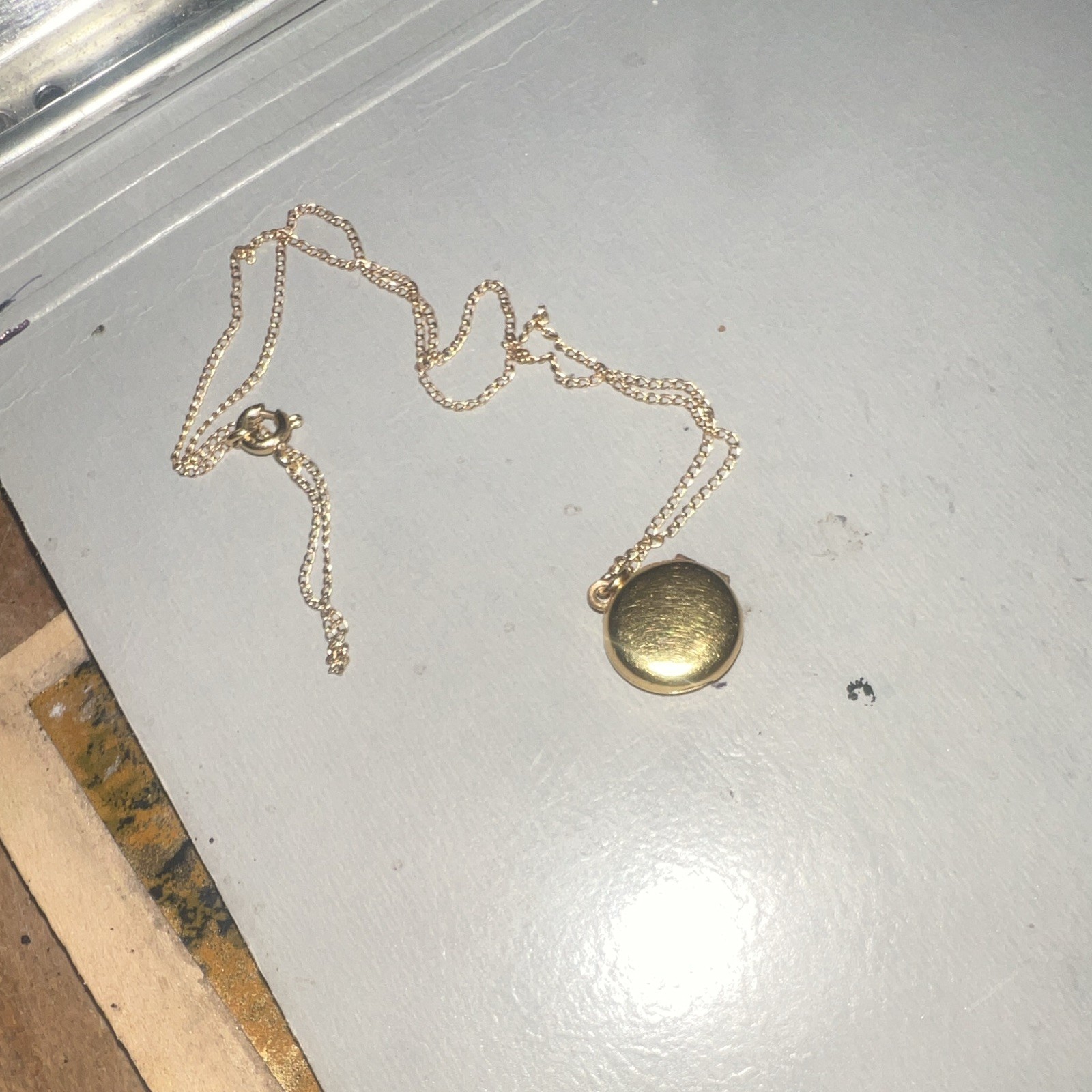 Gold Tone Round Floral Locket Pendant Cable Chain Necklace, Lobster Clasp