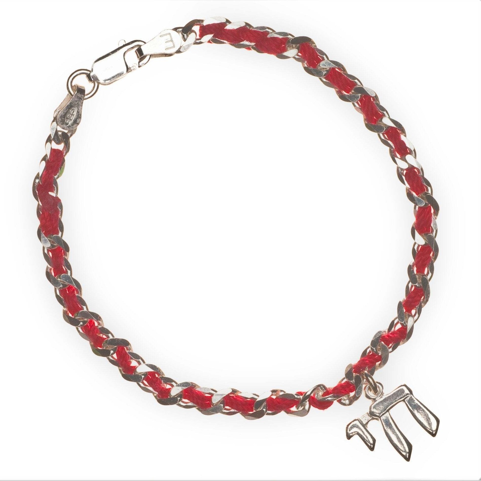 925 Sterling Silver Chai Red String Bracelet Hebrew To Life 7″