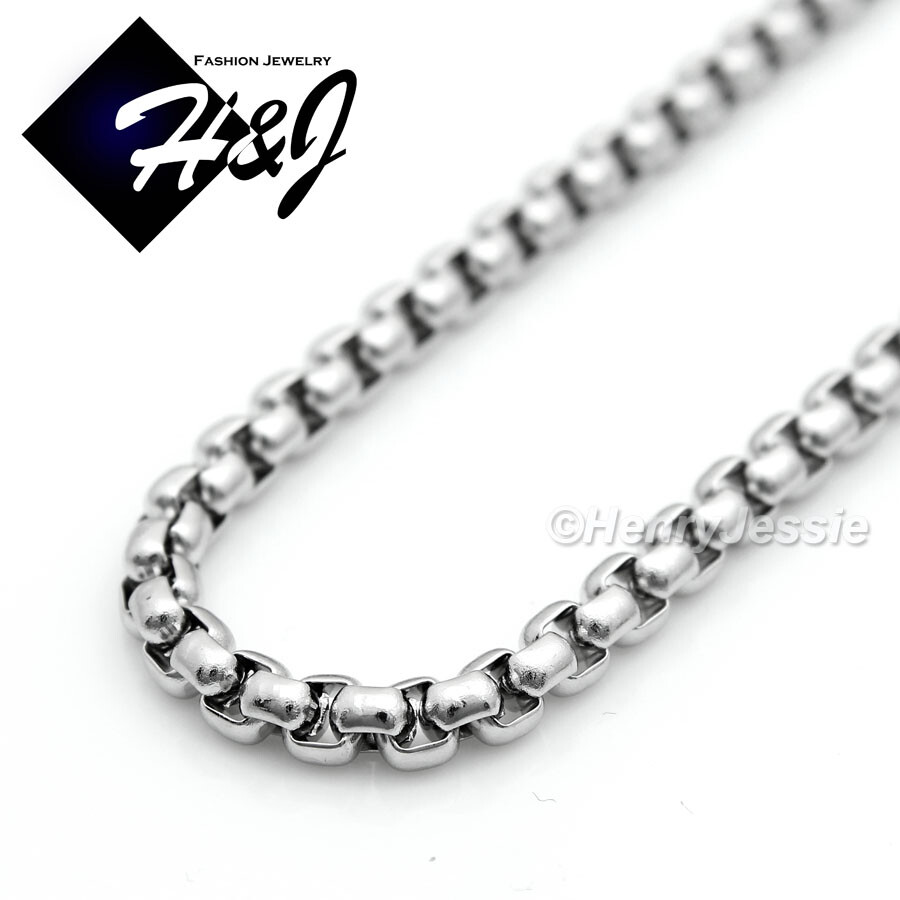 18″-36″MEN Stainless Steel 3mm Silver Box Chain Carnelian Rhinestone Pendant*117