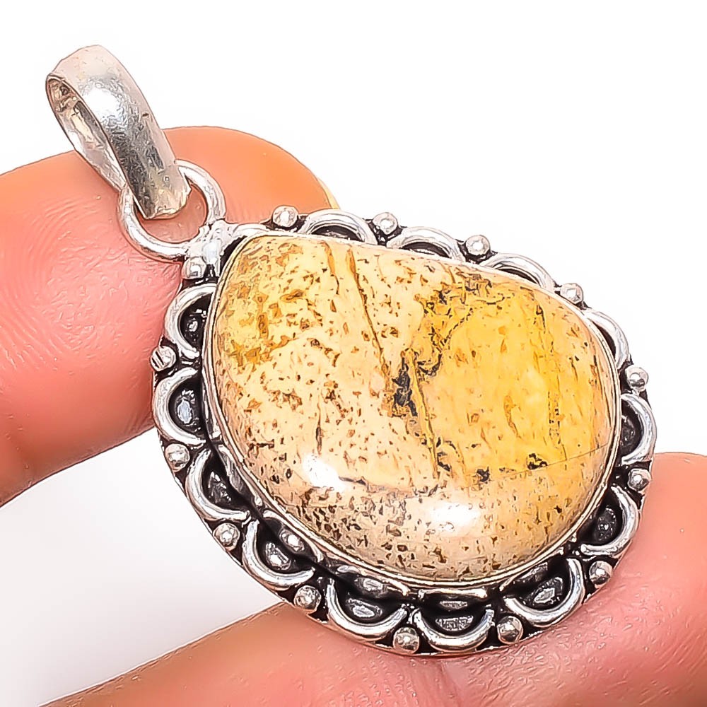 Picture Jasper- Oregon 925 Silver Plated Handmade Pendant 1.76″ P96