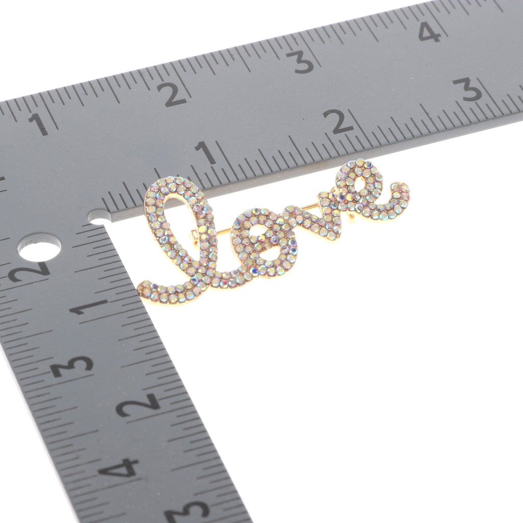Gold Tone Alloy Metal Crystal Rhinestone Love Brooch P1622-GAB