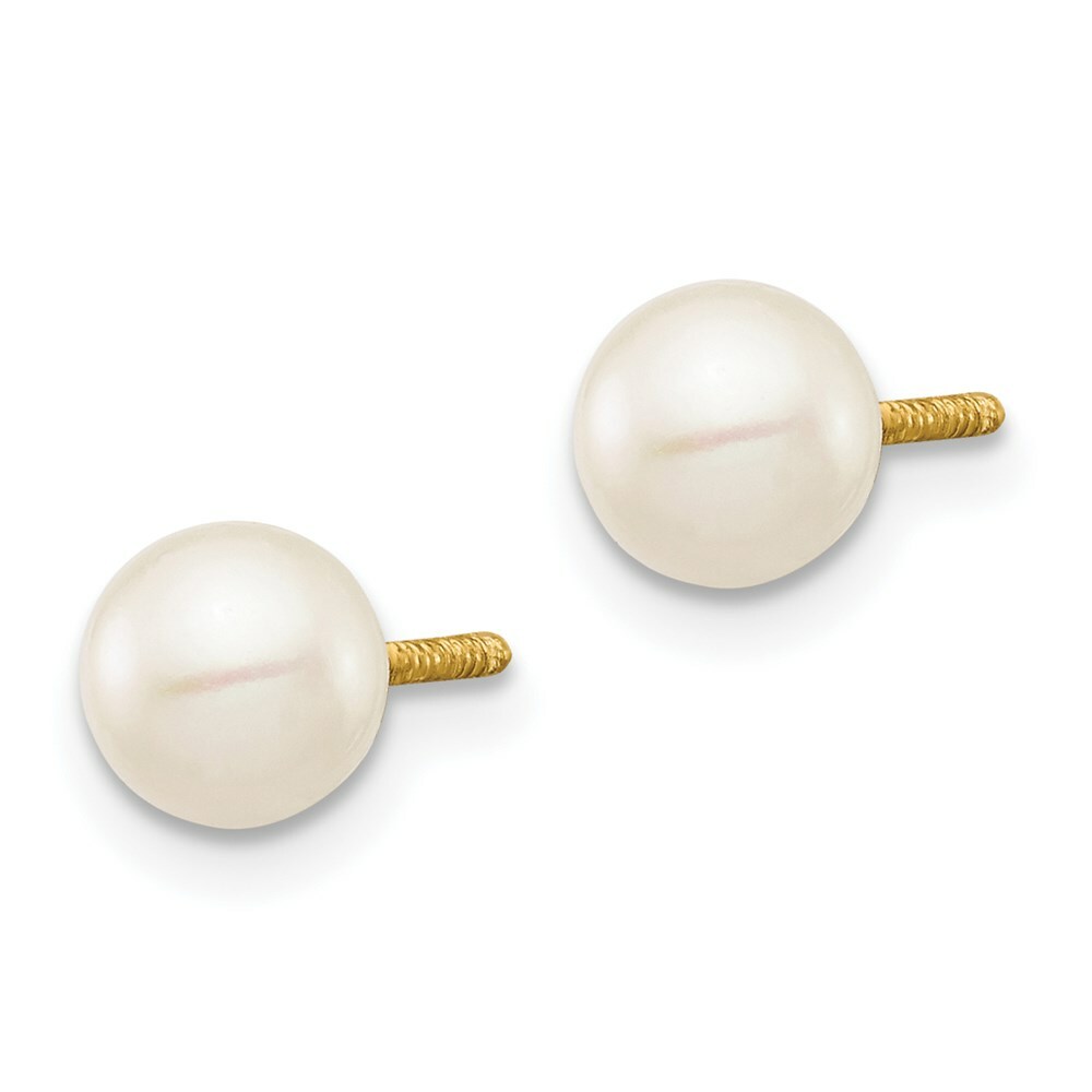 Madi K Kid’s Earrings 14k 5-6mm White Near Round Freshwater Pearl Post