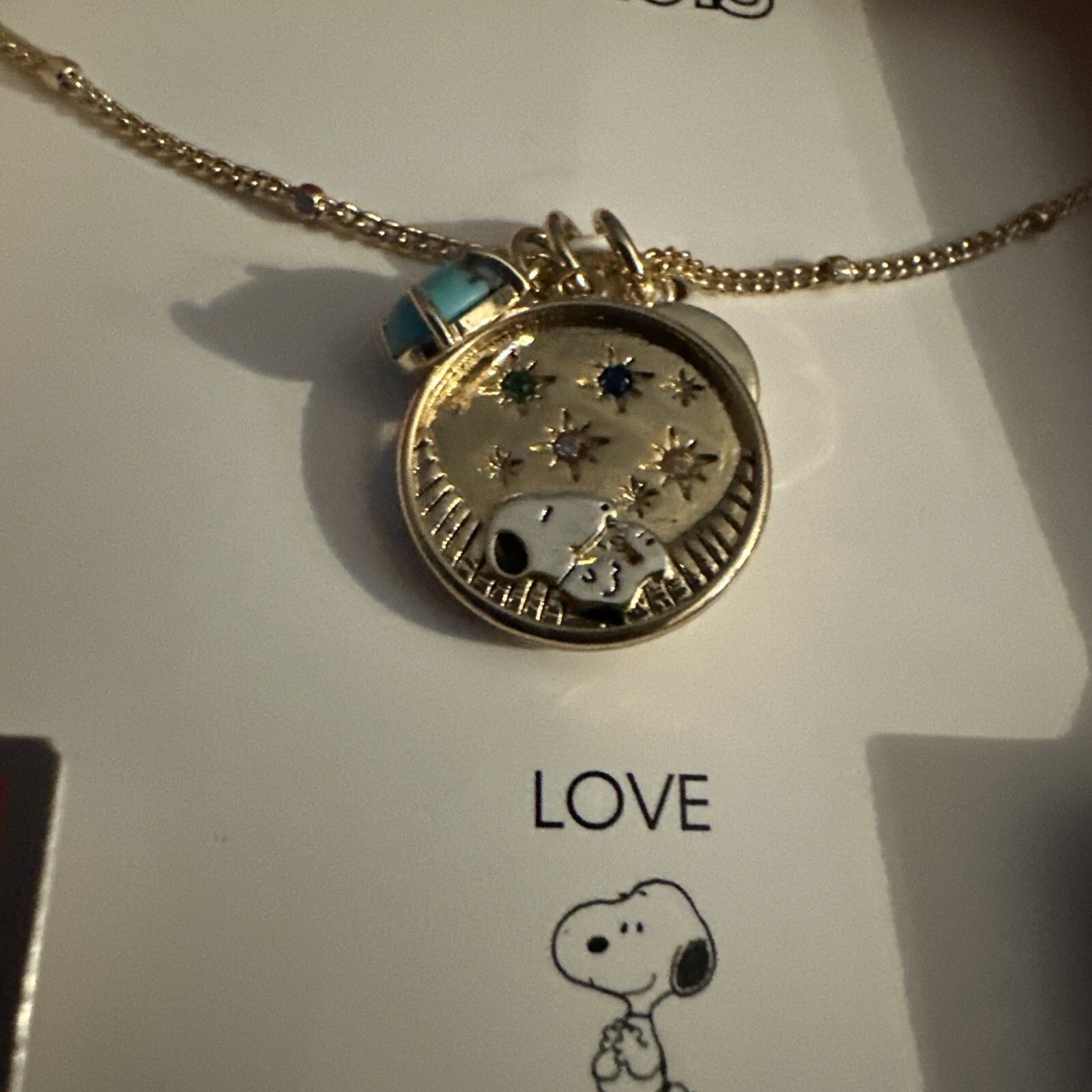 Peanuts Unwritten 14k Gold Plated Love Snoopy Necklace w/Charms NWT