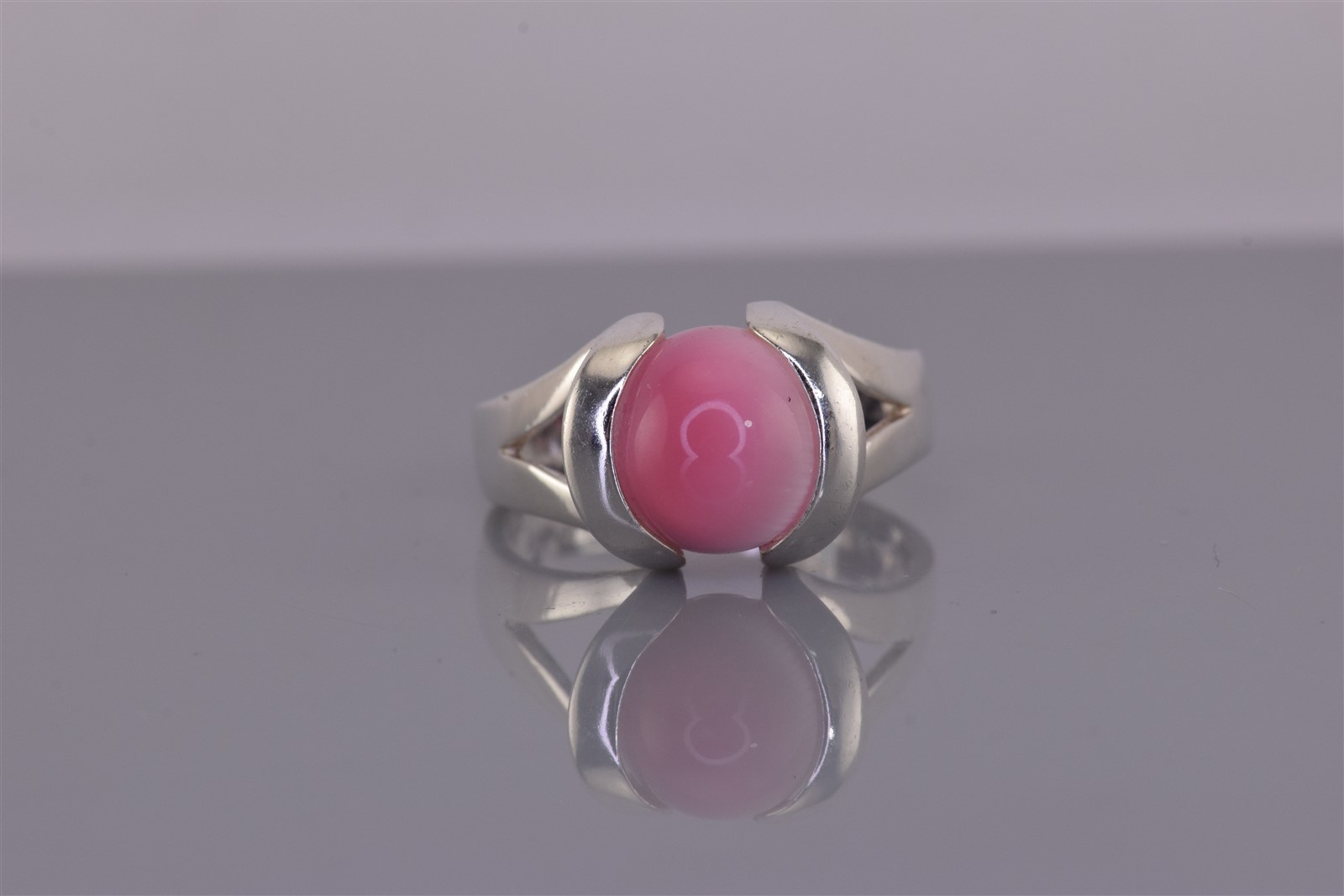 Sterling Silver 10mm Pink Cats Eye Satin Globe Tension Set Band Ring 925 Sz: 9