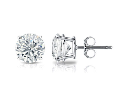 14K Gold Studs Earrings Brilliant Round Cut & Princess Cut 3mm/4mm/6mm/7mm/8mm