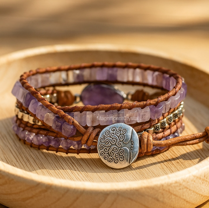 Natural Amethyst Crystal Bracelet Stress Relief Healing Chakra Birthstone Gifts
