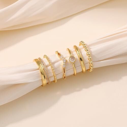 6PCS Stackable Gold Rings for Women Non Tarnish Trendy Dainty 9 Elegant Style
