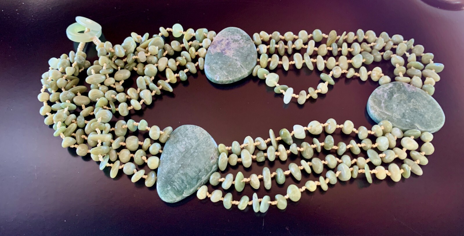 Olive Jade Beaded 20″ 4 Strand Layered Necklace Toggle New (51cm) Estate