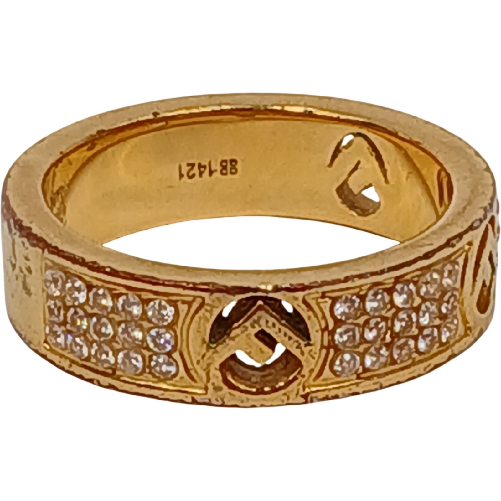 Fendi Designer Ring Gold Plated Size O Crystal Italian Authentic Preloved