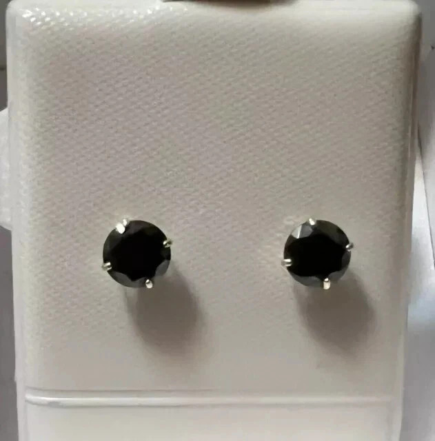 1Ct Round Simulated Black Diamond Solitaire Stud Earrings 14K White Gold Plated