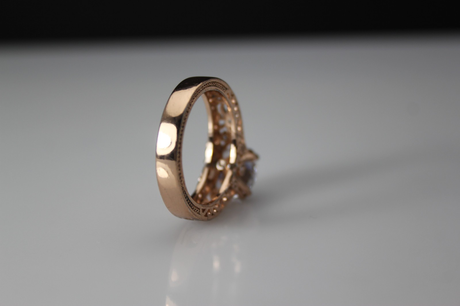 Rose Gold Plated Sterling CZ Filgree Design Size 10.25 Ring 5.8 Grams RIN9781