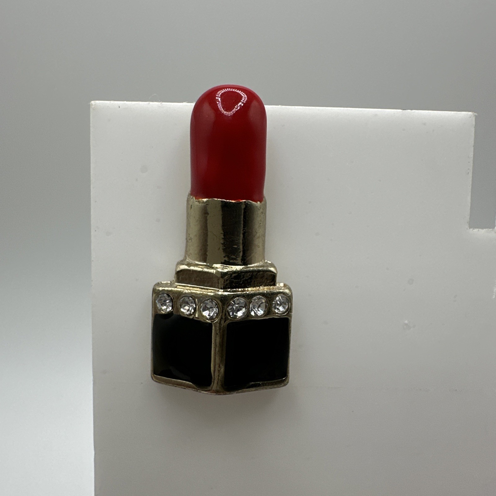Enamel Lipstick Brooches Rhinestones Stylish Cosmetic Party Pins for Women Gifts