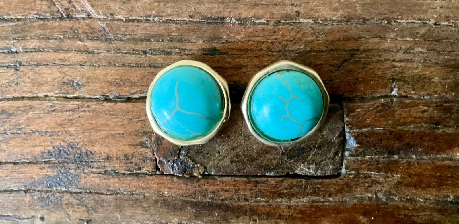 Howlite Button Pierced Earrings in a Gold Tone Base