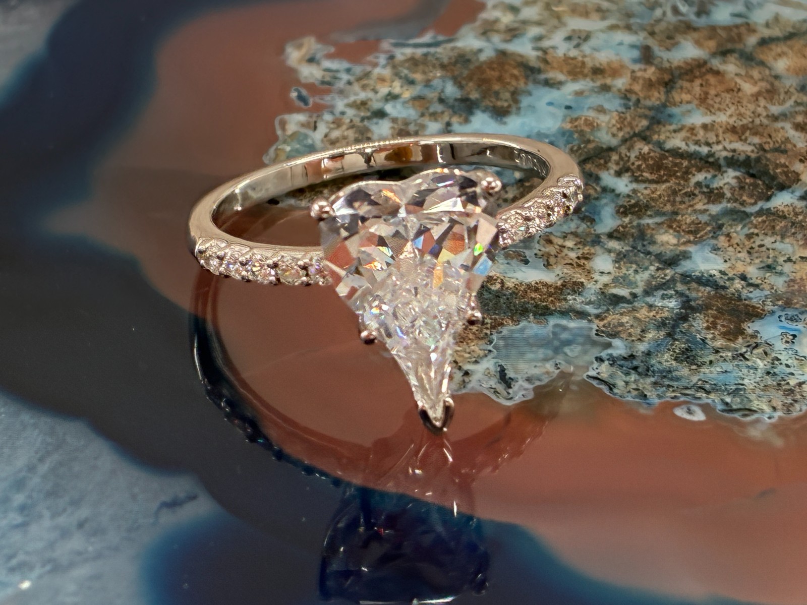 Diamonique Jennifer Miller Heart Ring Pave Stones Sterling Silver Ring Sz 7