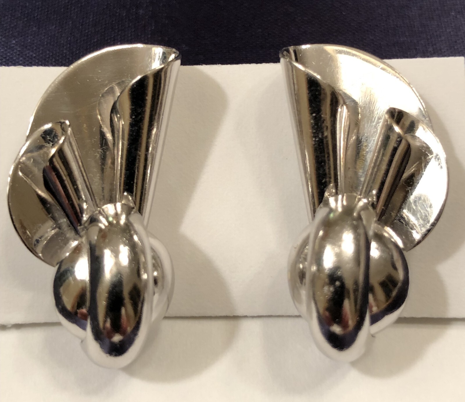 Vintage Silver Tone, Art Deco, Art Nouveau, Ball & Cone, Metal, Earrings