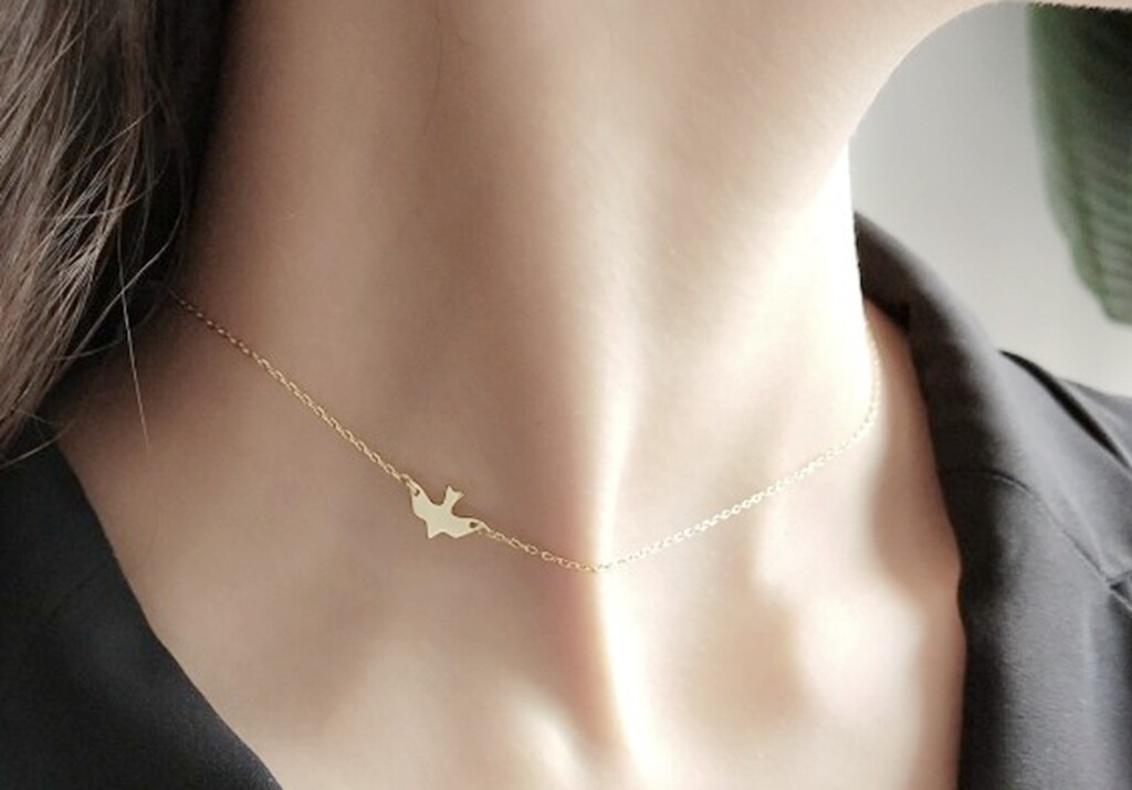 Women / Girl Gold Plated 925 Sterling Silver Bird Choker Chain Necklace 12-15″