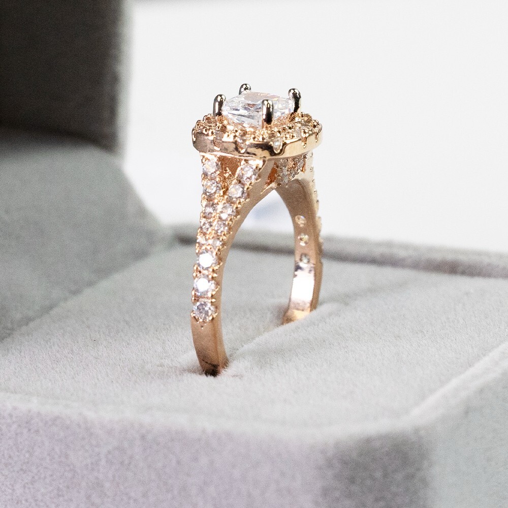 Rose Golden Promise Ring Cubic Zirconia Silvery Plated Engagement/ Wedding Ring