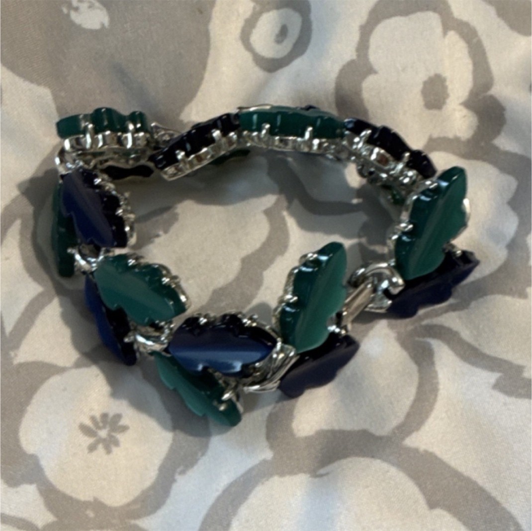 Green Blue Silver Leaf Beaded Nature Bracelet Fashion Jewelry