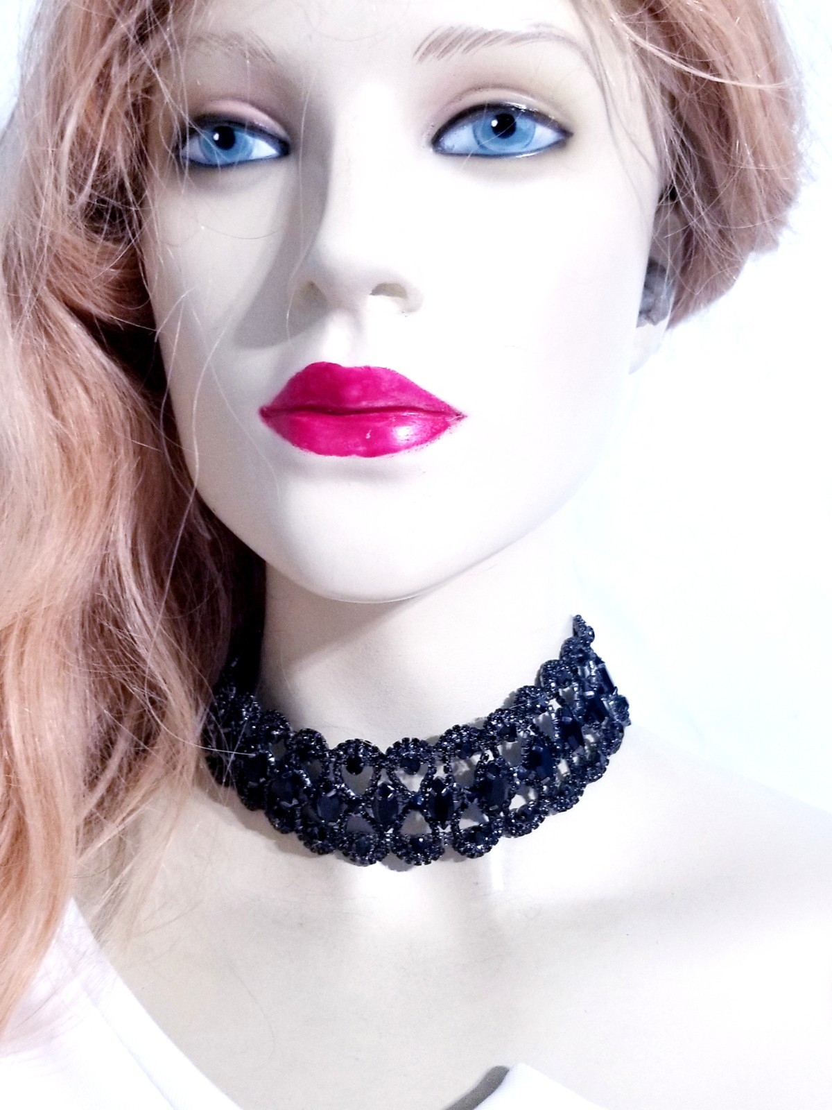 Black Gothic Rhinestone Choker Necklace Collar Prom Pageant Jewelry
