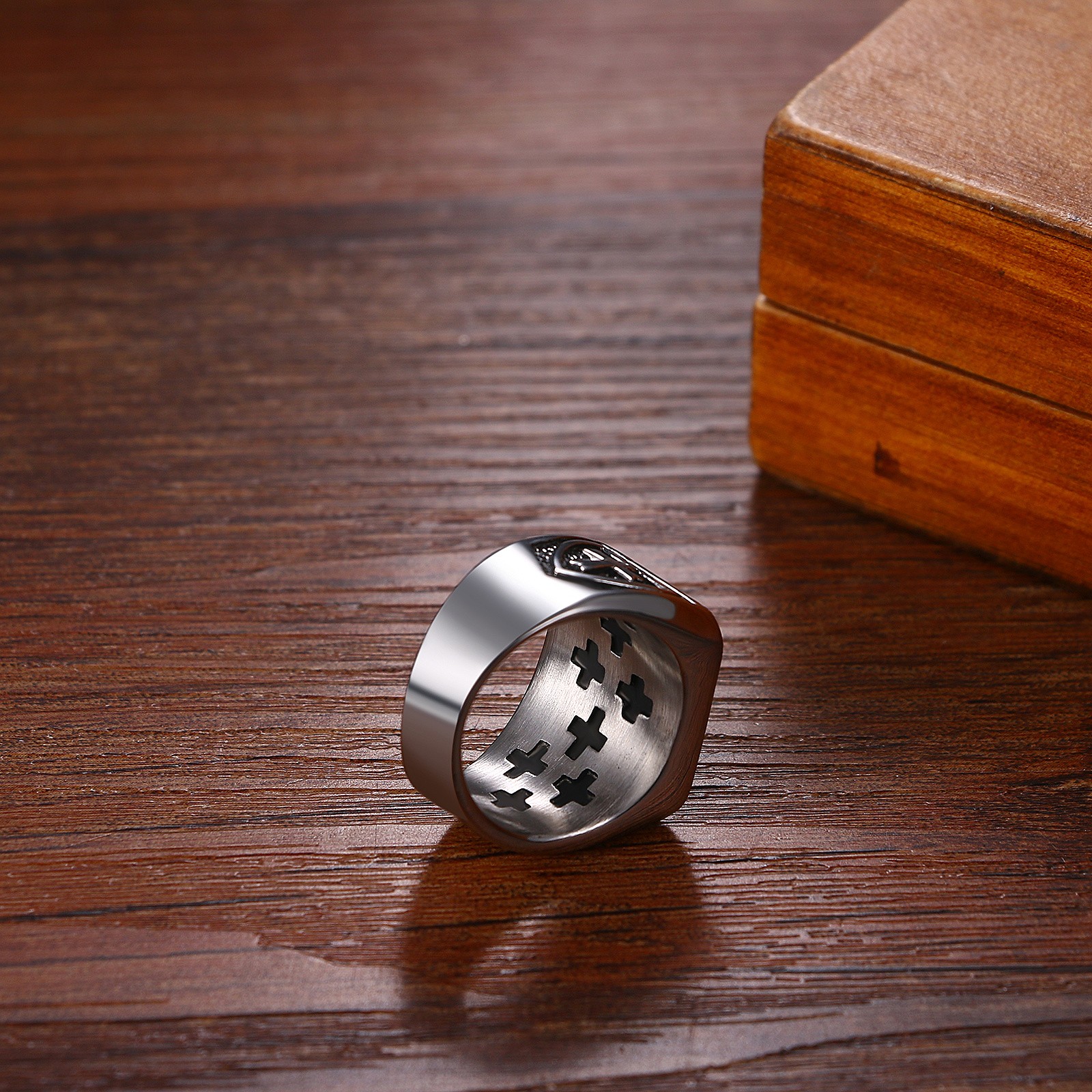 Men’s Stainless Steel Jerusalem Cross Signet Ring Size 8-13 Religious Faith Gift