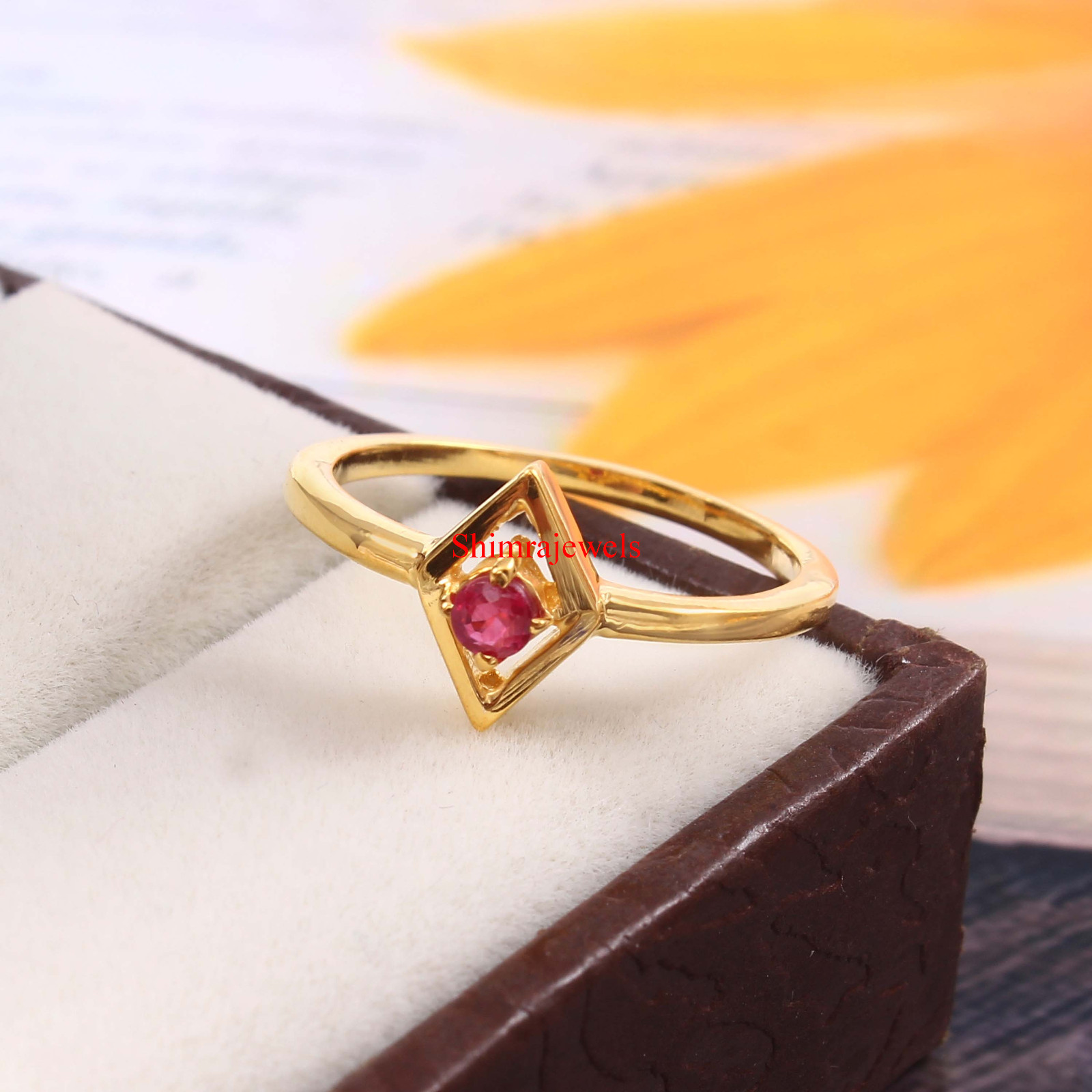 Heated Ruby Gemstone With 18k Gold Plated Silver Women’s Ring #22