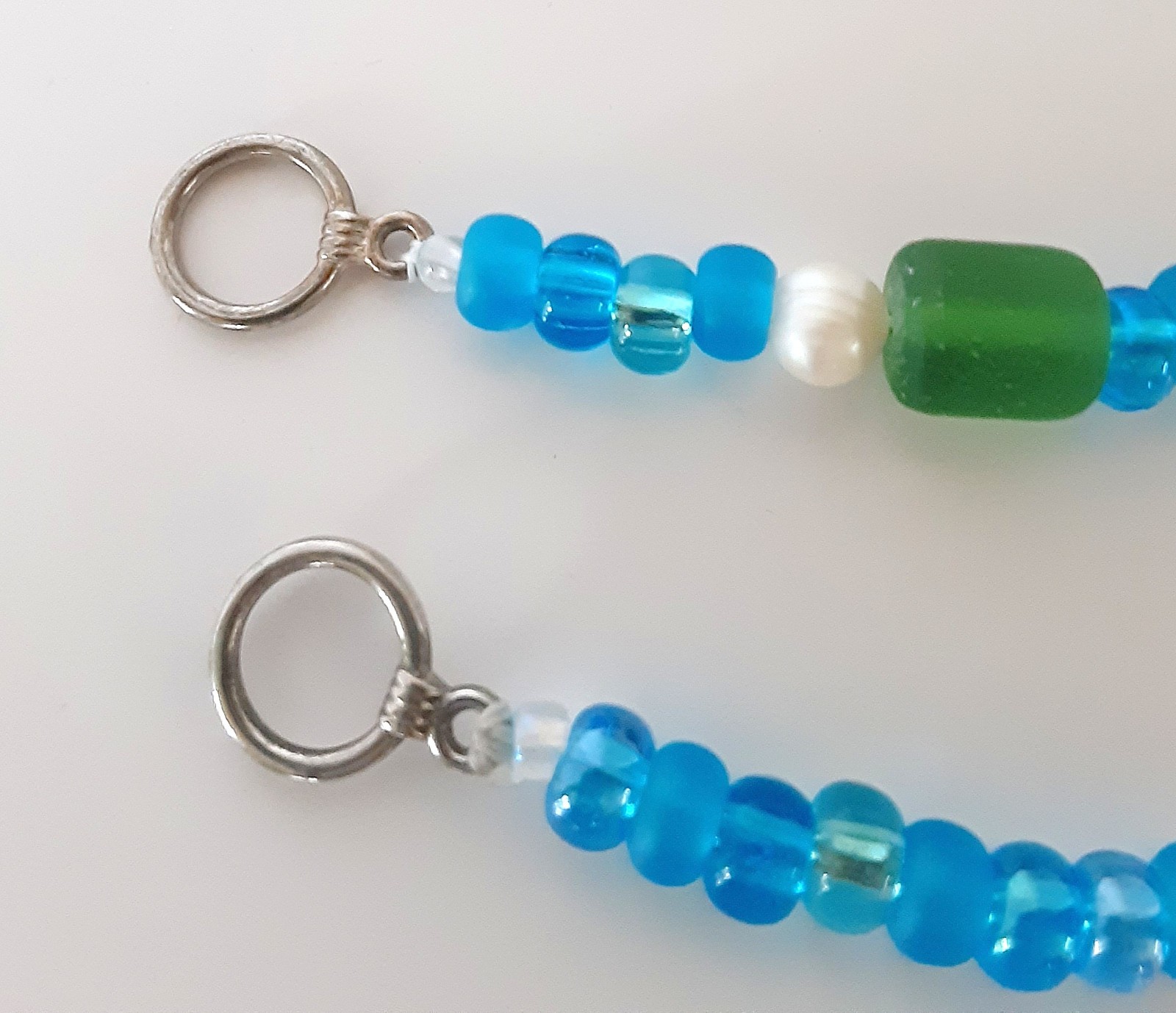 Handmade Sister Friends Sea Glass Nautical Charm Beaded Ankle Bracelet Set (Two)