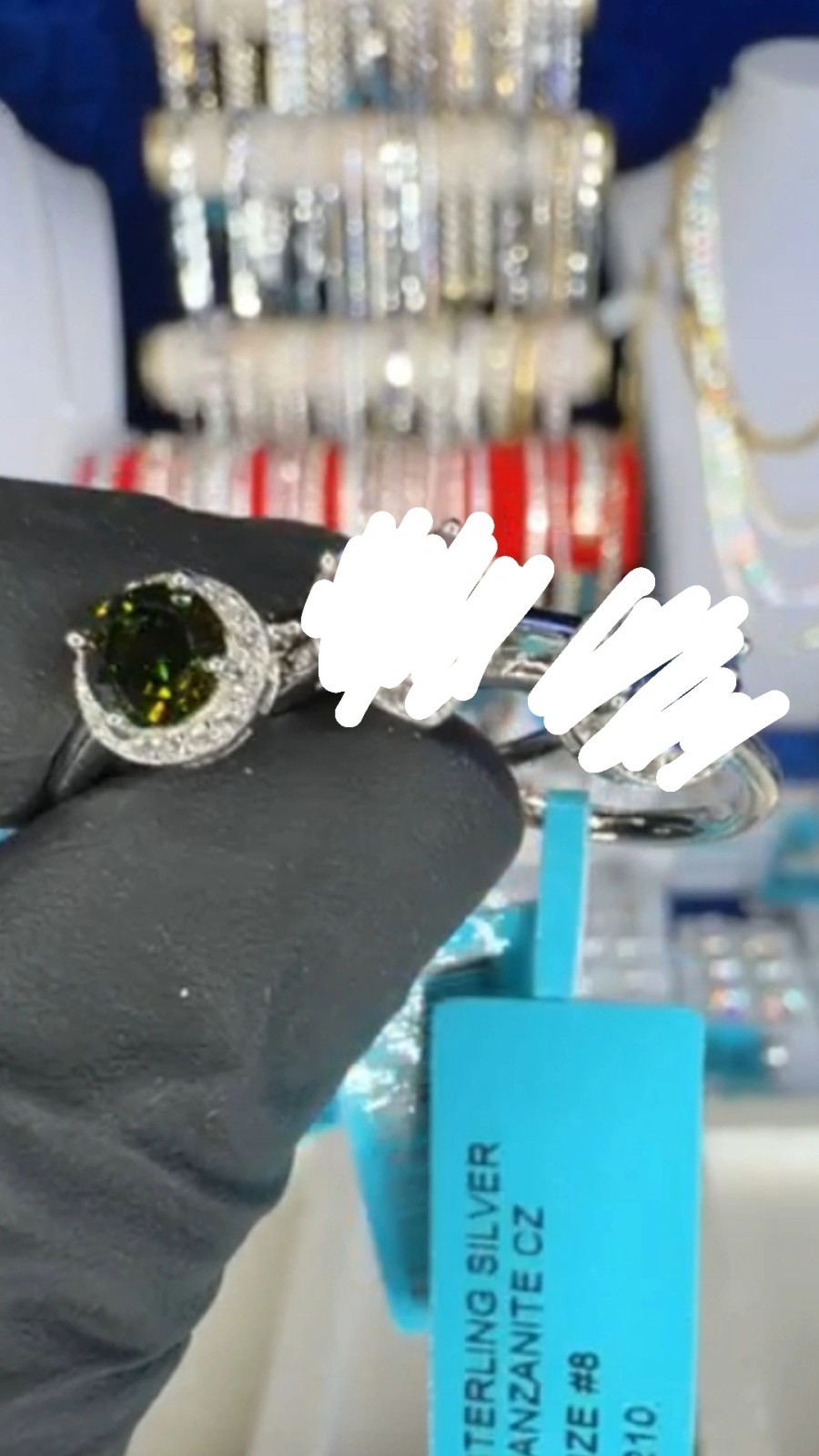 925 Sterling Silver Peridot W/CZ Rings Size 8