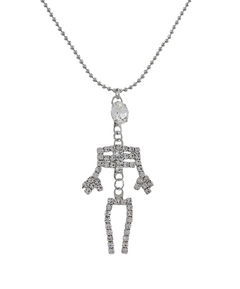 Zeckos Rhinestone Dangling Skeleton Necklace