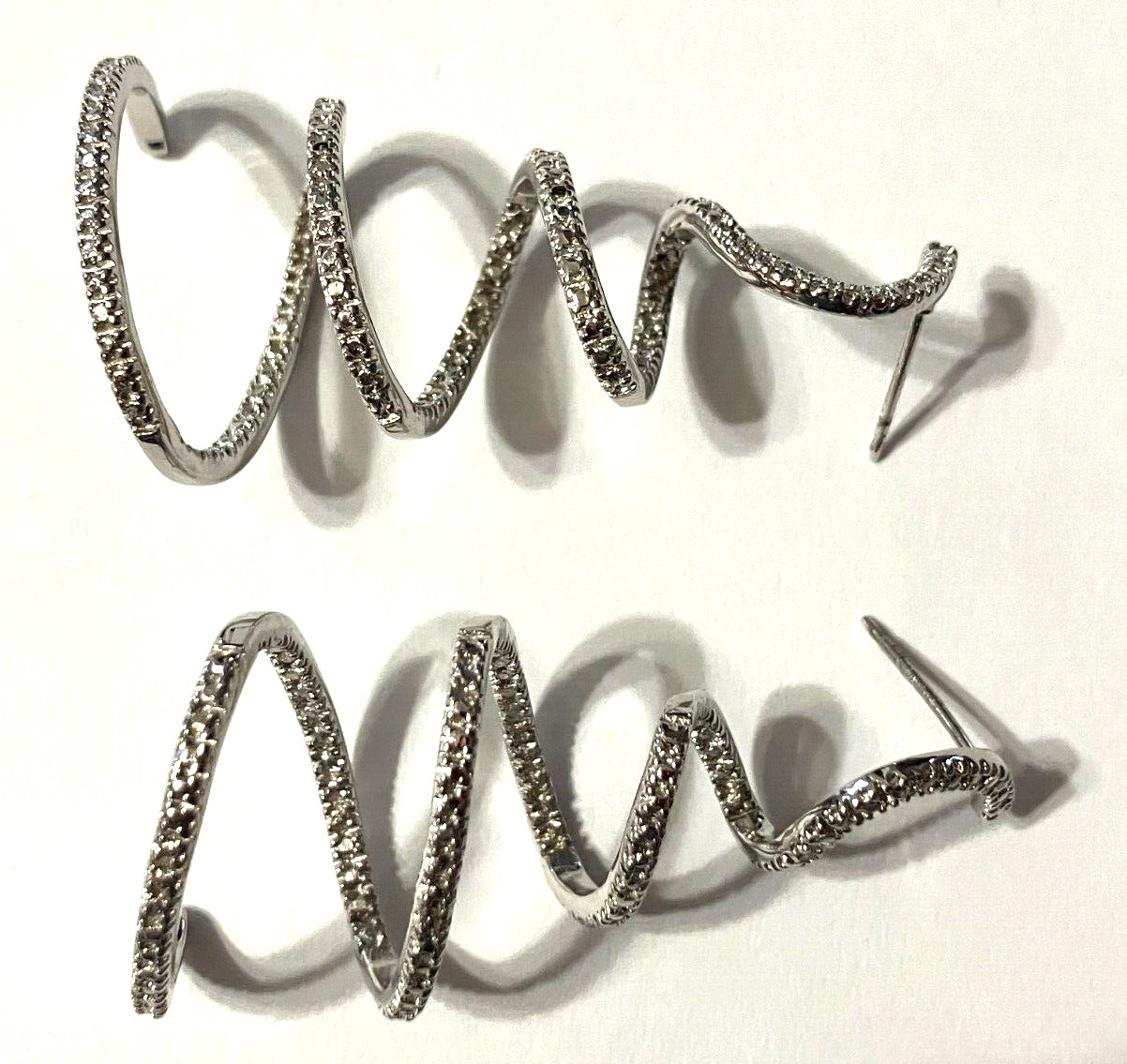 NWOT QVC 925 STERLING SILVER PAVE CZ CIRCULAR SPIRAL EARRINGS 10.2 Grams #2