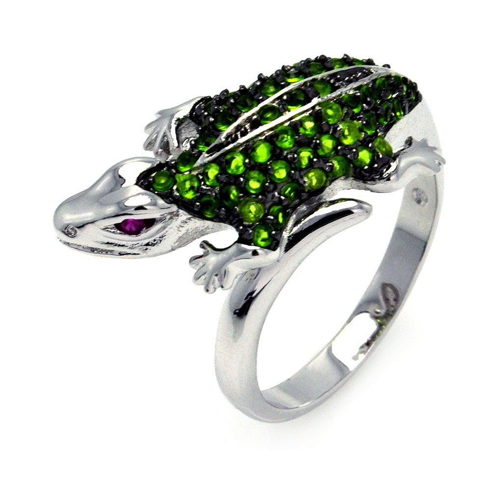 925 STERLING SILVER LIZARD RING W/ 1 CT PERIDOT & RUBY GEMSTONES/ SZ 5,6,7,8,9