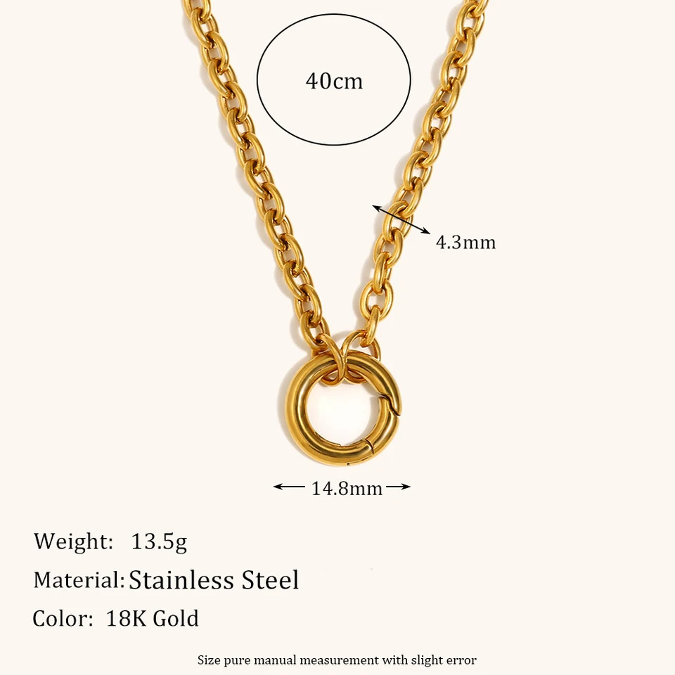 Stainless Steel Necklace O Shape Spring Clasp Large Link Waterproof Jewelry