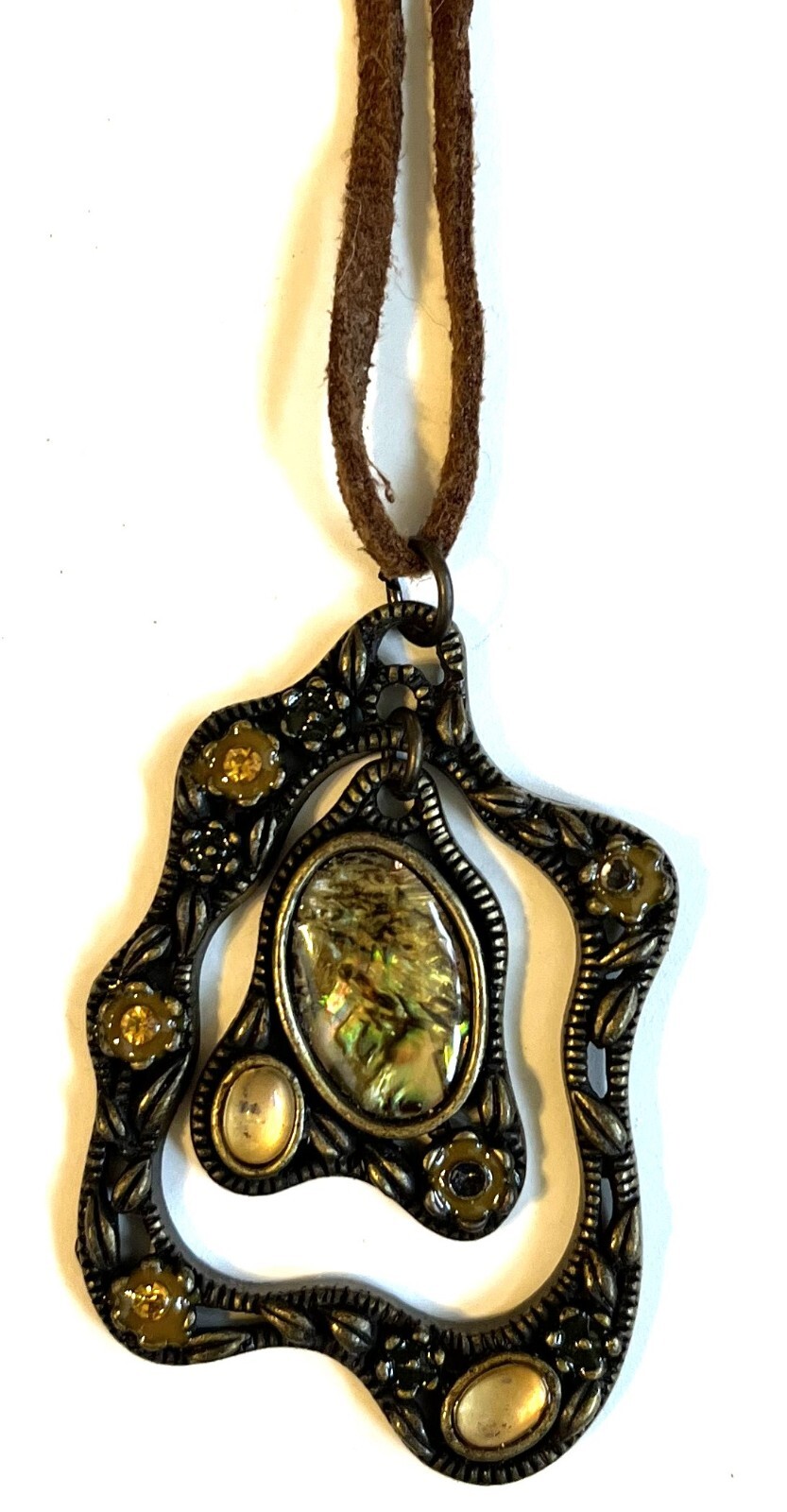 Burnished Copper Necklace with Suede Cord 20″ Adjustable up to 22″