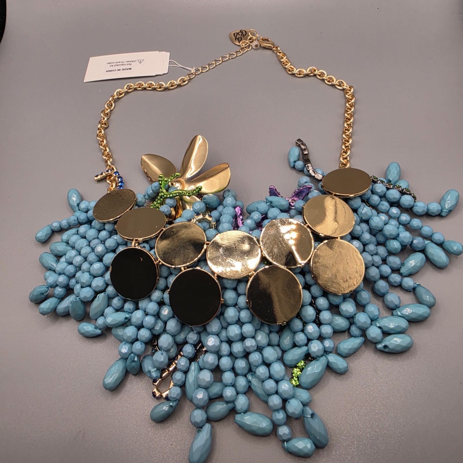 NWT BETSEY JOHNSON Mermaid Jewels Sealife Statement Bib Beaded Necklace