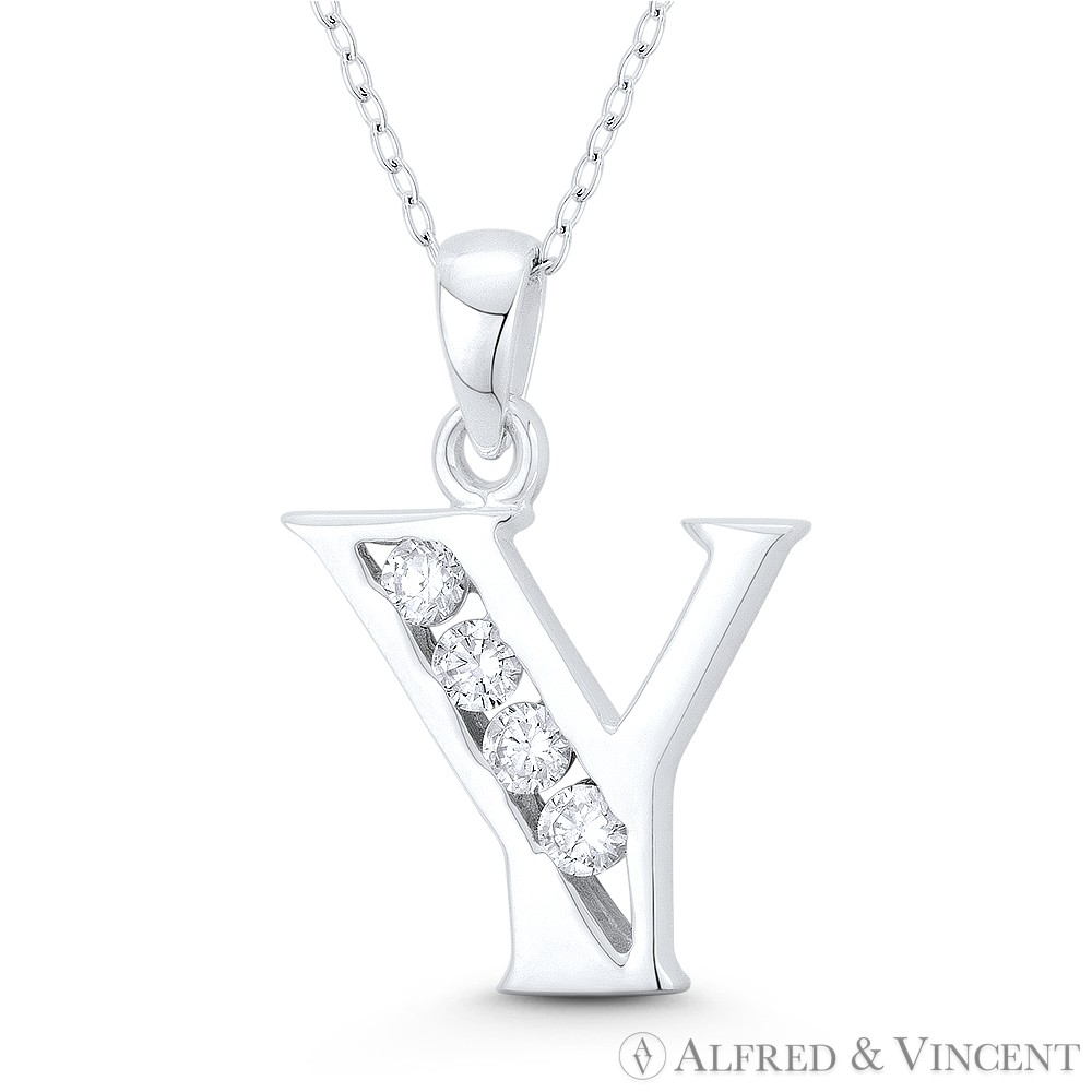 Initial Letter “Y” 25x18mm (1×0.7in) Charm CZ Pendant in .925 Sterling Silver